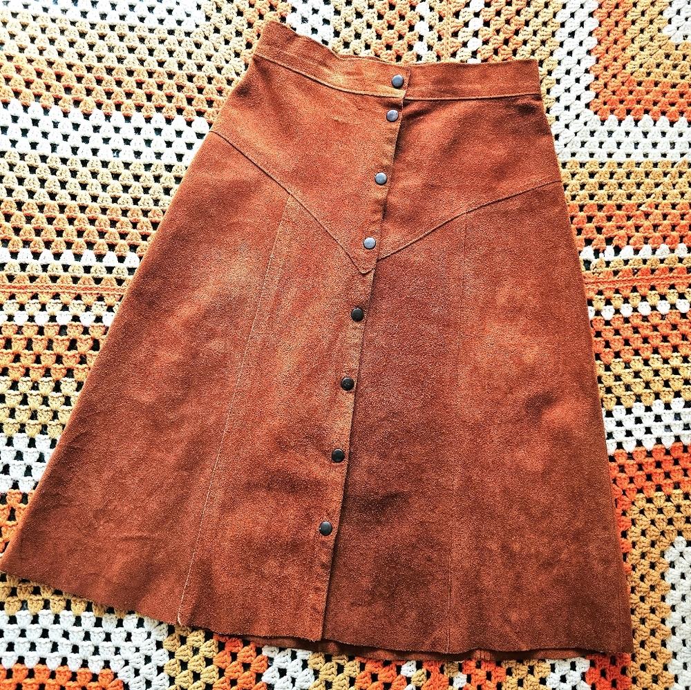 Vintage A-Line Skirt in Rich Brown Suede